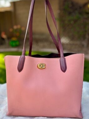 Women's Pink Tote Bag with Maroon Straps